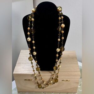 Elegant, Single/Double Strand Gold and Brown Beaded Necklace with Sparkle 🤩